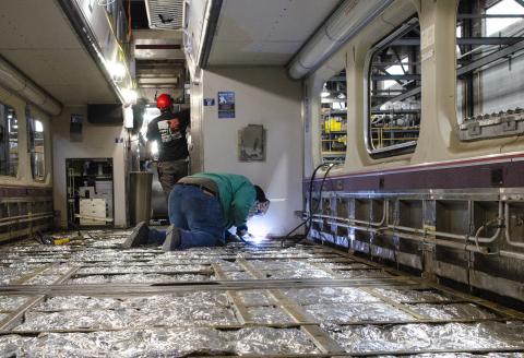 Inside railcar undergoing rehab